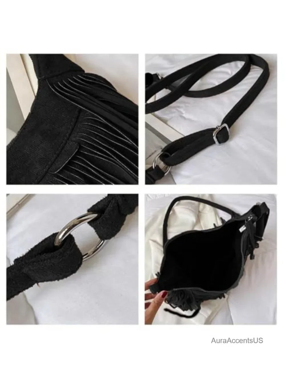 Women's Vegan Suede Fringe Hobo Crossbody Bag Tassel Boho Shoulder Purse